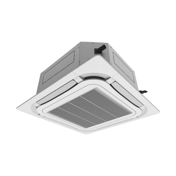 white panel ceiling-mounted AC head
