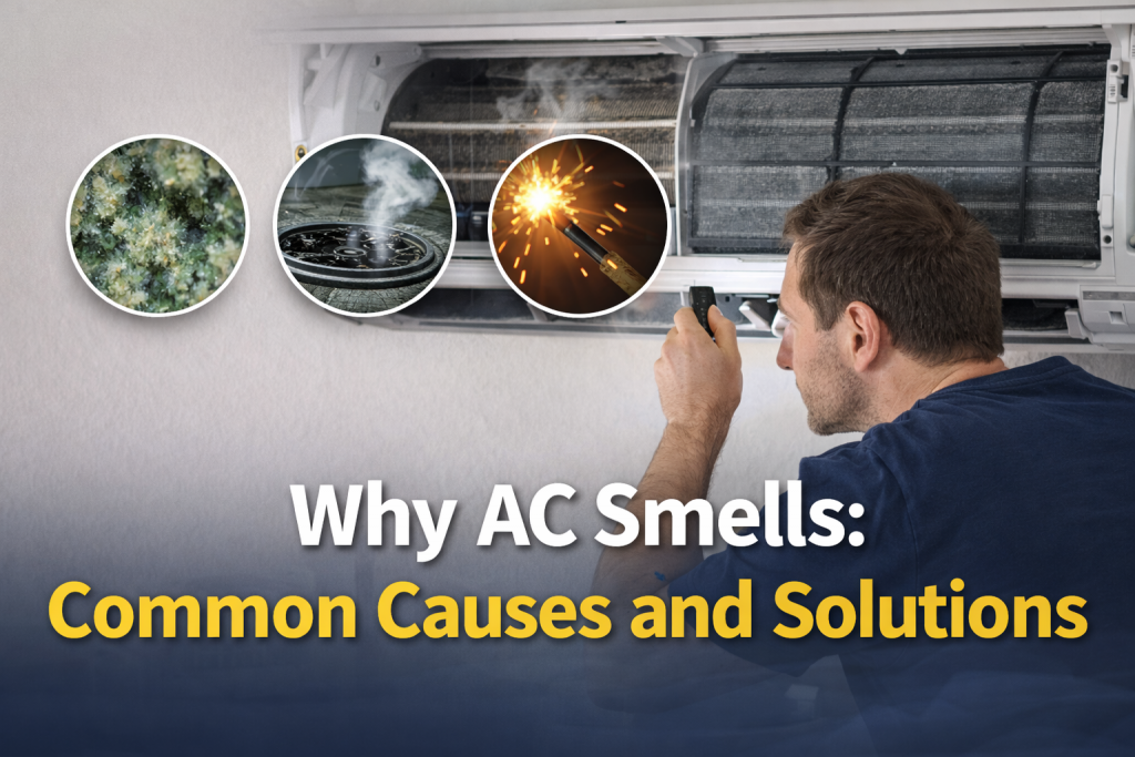 Cleaning a mini split air conditioner filter to prevent musty AC odors